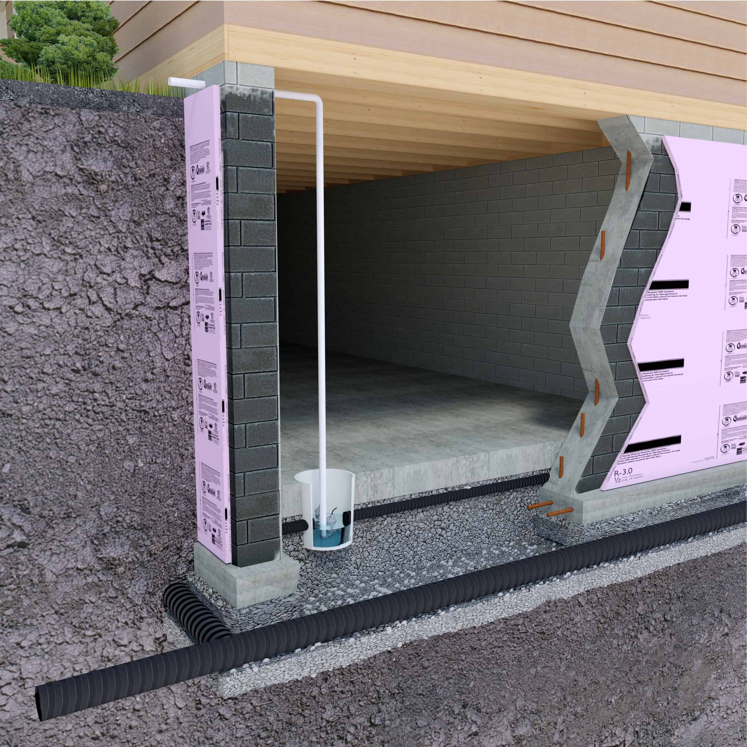 House Foundation Illustration with sump pump